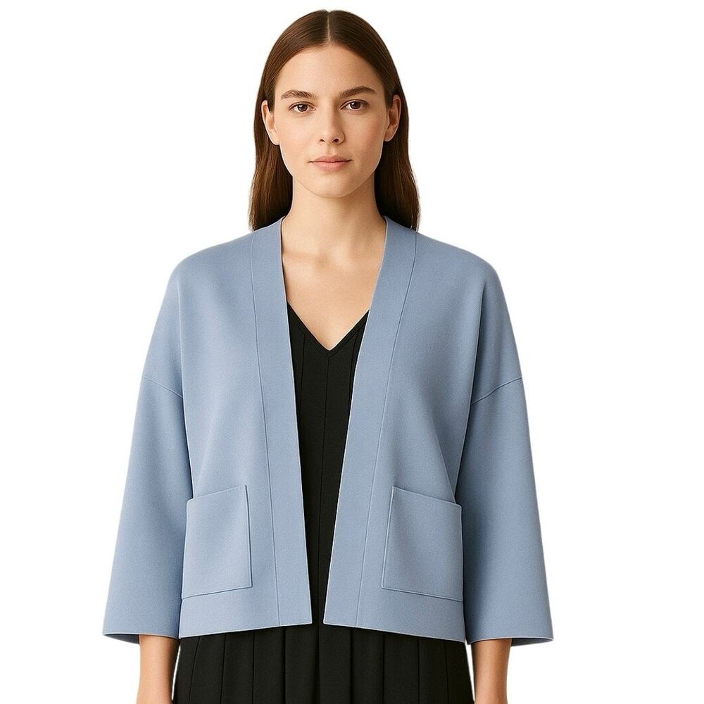 NWT ST. JOHN Powder Blue Open Front Wool Blend Crop Cardigan